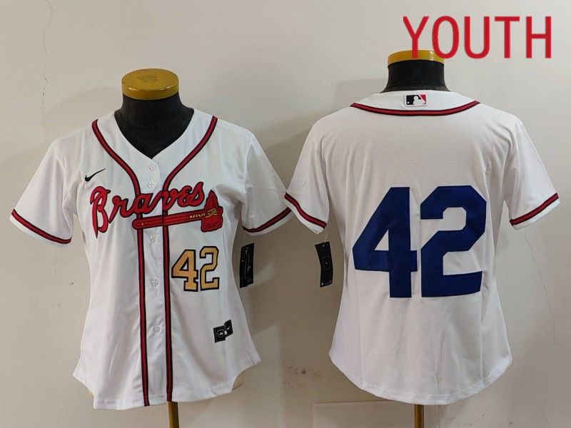 Youth Atlanta Braves #42 No Name White Game 2024 Nike MLB Jersey style 1->->